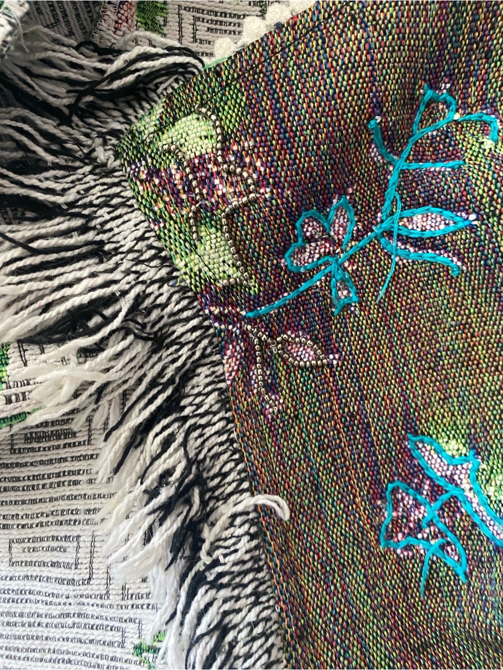 Signals Floral Tapestry Open Front Jacket L Boho Fringe Embroidered Cardigan - Picture 11 of 11
